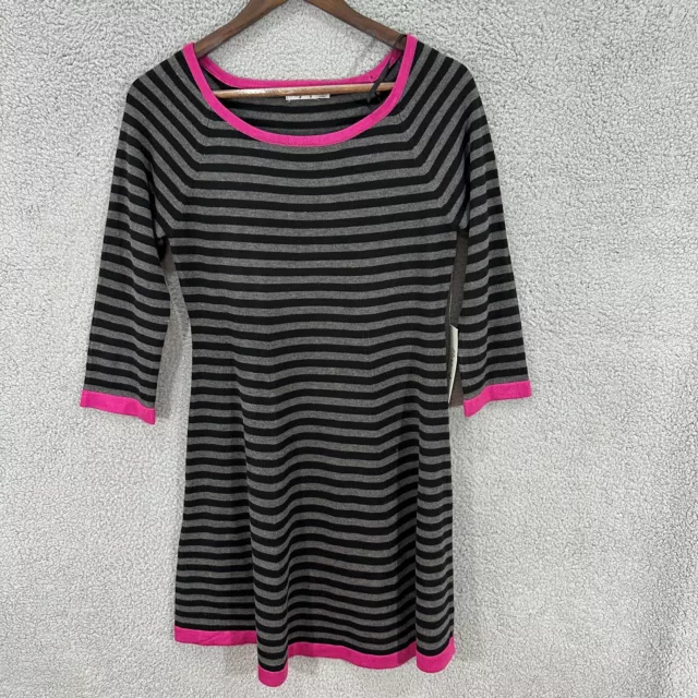 Eliza J womens sweater dress medium gray striped fit and flare 3/4 sleeve NWT