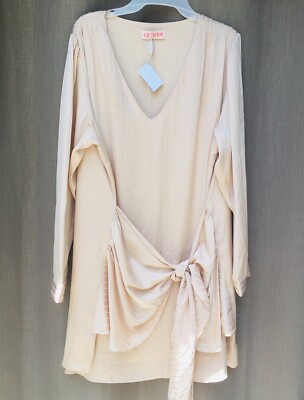Leyden Women's Sheath dress Beige Size XL V-Neck Tie-Waist Striped Lined $89