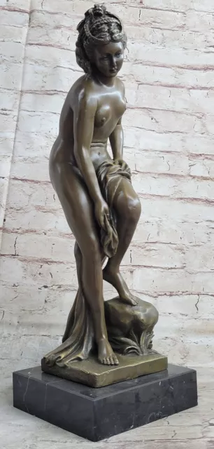 Signed Female Nude Bronze Sculpture Marble Art Deco Statue Figurine Figure Decor