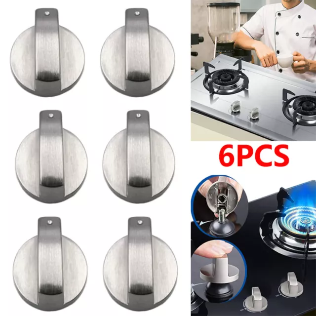 6 pcs Universal Gas Stove Knobs Cooker Oven Hob Control Knobs Switch 6mm Silver