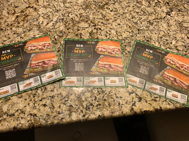 Three Sheets Of Subway Coupons. Ex 11/26/2023