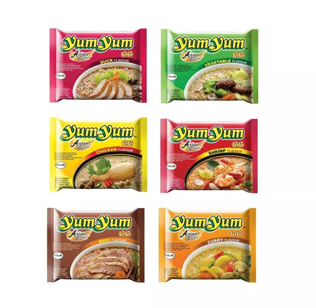 30 x 60g YumYum MIXPAKET Instant Nudelsuppen 6 leckere Sorten Yum Yum Ente, Huhn