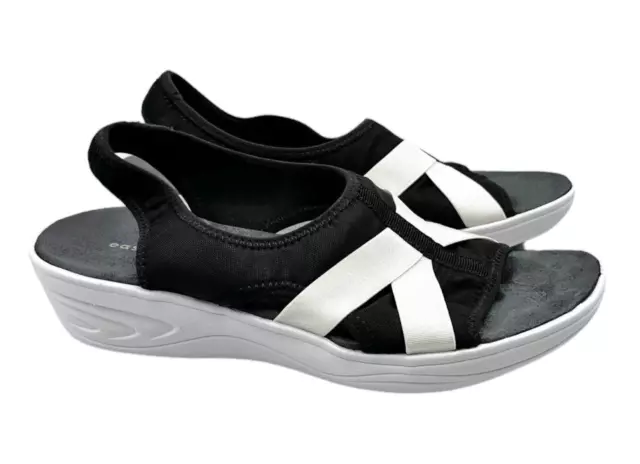 Easy Spirit Black & White Maize Slingback Wedge Sandal 8.5 Wide