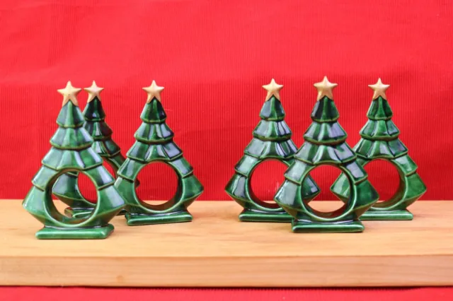Vintage Christmas Tree 4 3/8 " Napkin Rings Gold Star Set of 6
