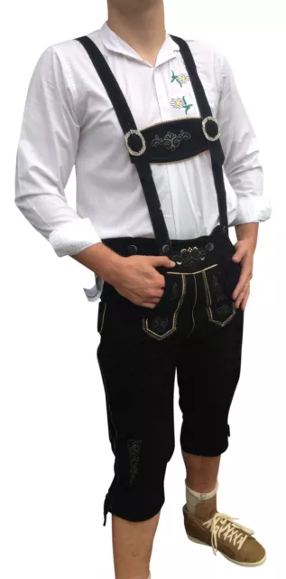 Trachtenlederhose Trachten Herren Lederhosen Kniebund-hose schwarz Leder