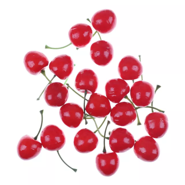 10X Fake Fruit Small Artificial Flower Red Cherry For Kids Funny Kitchen Toys FE
