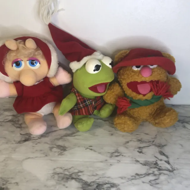 3 Vintage 1988 McDonald's Christmas Muppet Babies Plush Kermit Fozzie Piggy