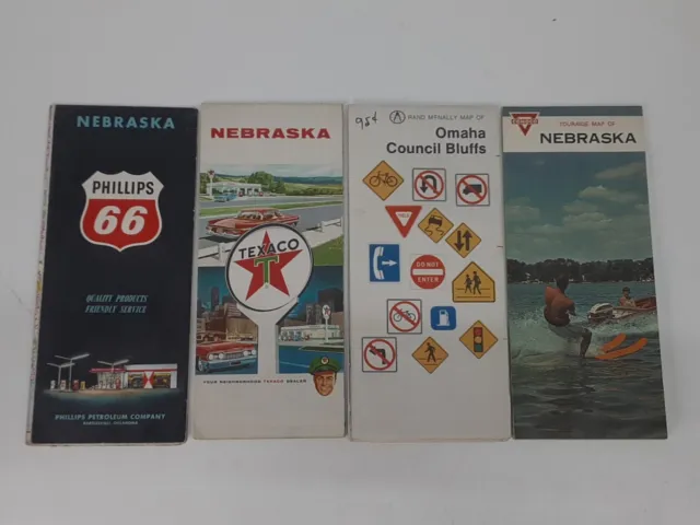 4 Vintage Nebraska Maps Texaco Phillips Conoco 1960's-70's