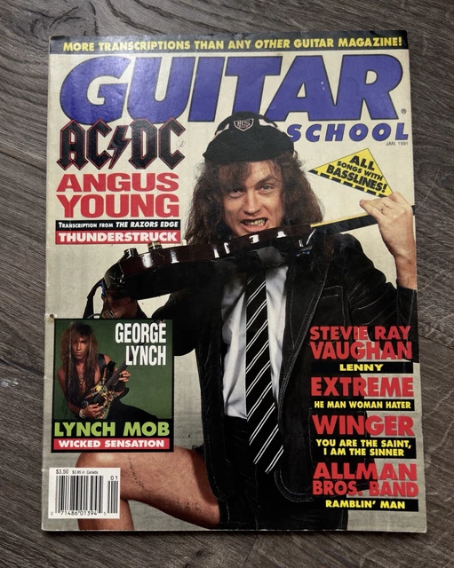 VTG GUITAR SCHOOL Magazine January 1991 AC/DC Angus Young George Lynch ...