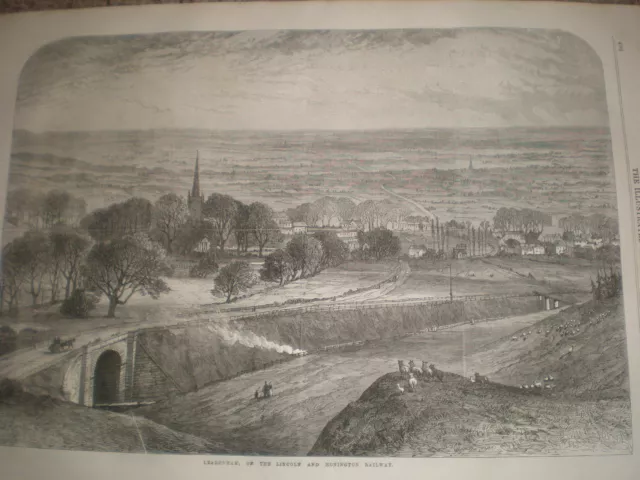 Leadenham Normanton Bracebridge railway lincolnshire 1867 old print ref Y4