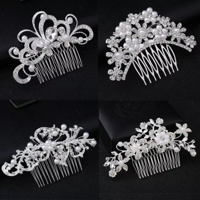 Bridal Hair Comb Clip Headwear Rhinestone Pearl Silver Plated Accessories