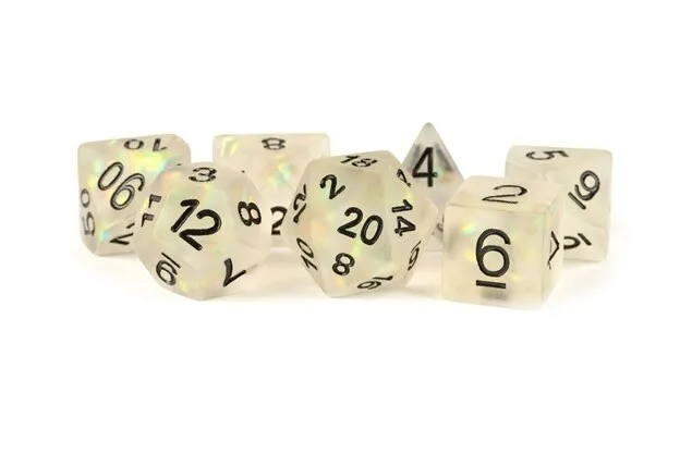 MET604 Icy Opal Resin: 16mm Dice Poly Set Clear (7)