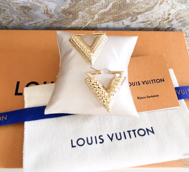 Authentic Louis Vuitton Nanogram 2D Earrings Gold Tone M00393 with Box