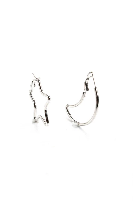 Designer Womens Silver Tone Cut Out Moon And Star Earrings