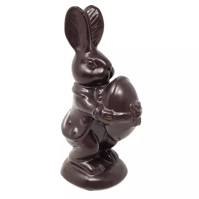 Easter Bunny Rabbit Holding Egg Faux Chocolate Ceramic Figurine 6" H