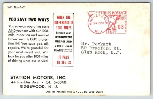 Station Motors Inc.  Ridgewood  New Jersey  Dealer Postcard  1959
