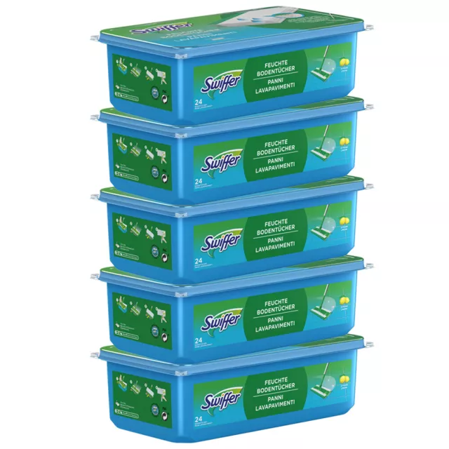 5 X 24er Pack Swiffer Trempé Lingettes Sol Boîte Avec Arôme de Citron