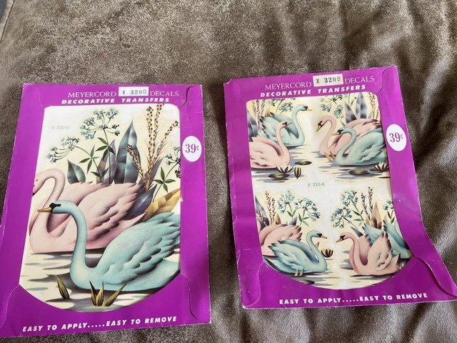 Calcomanía de transferencia decorativa vintage Meyercord cisnes X 320-D X320B grande