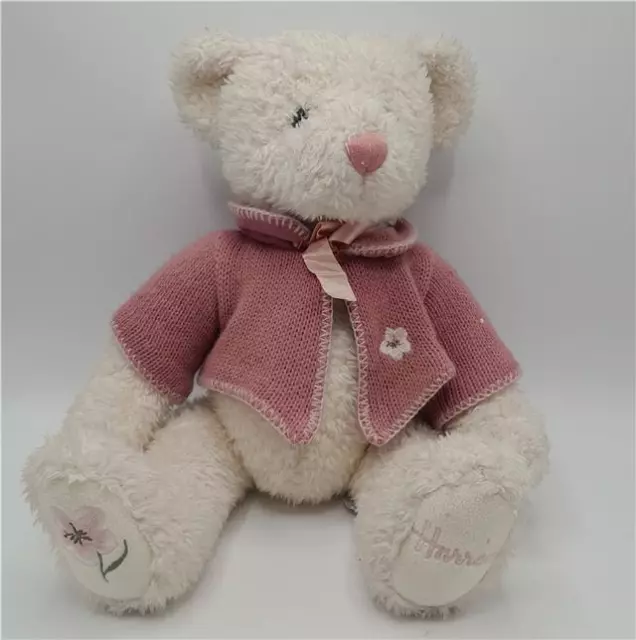 Harrods Cherry Blossom White Teddy Bear Pink Knitted Cardigan Collectable 13"