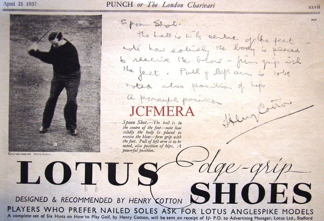 Original 1937 Print Advert - LOTUS "Edge-Grip' Golf Shoes Henry Cotton Ad