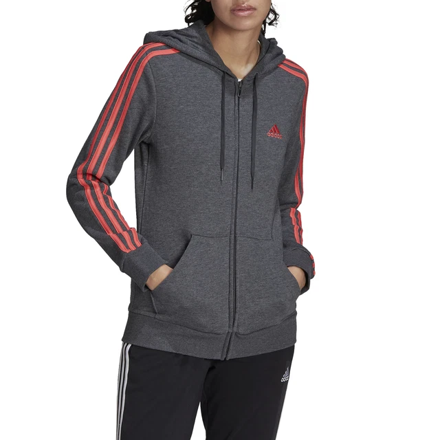 Adidas Felpa da Donna con Cappuccio e Zip Essentials 3-Stripes Grigia Codice ...