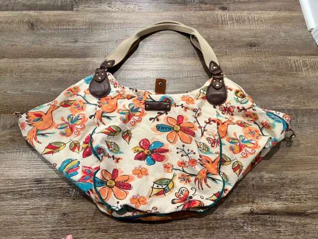 Lucky Brand Large Tote Bag Floral Canvas Satchel Purse - Needs Lining Stitching