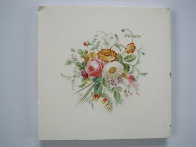 RARE ANTIQUE VICTORIAN MINTON HAND PAINTED FLORAL BOUQUET WALL TILE c1840-45