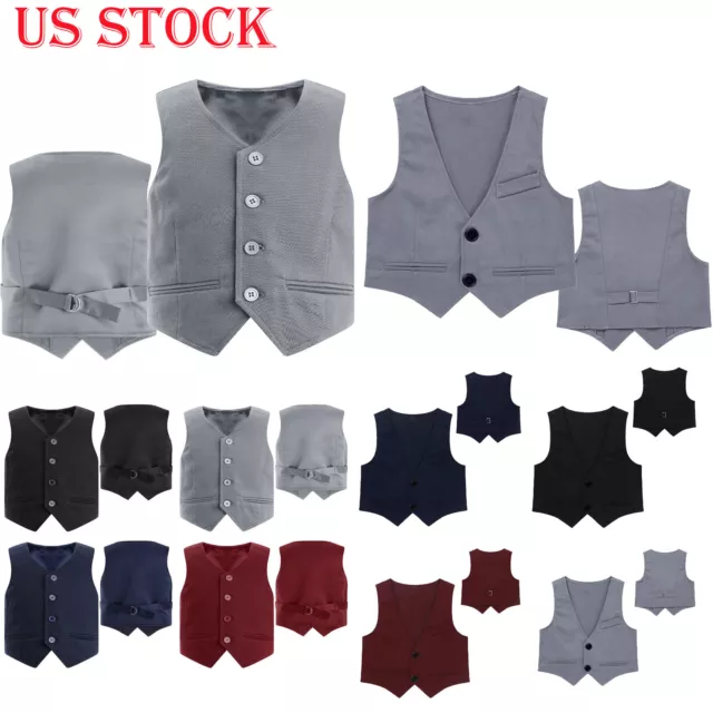 US Kids Boy's Formal Suit Vest Tuxedo Waistcoat Pants Gentleman Wedding Party