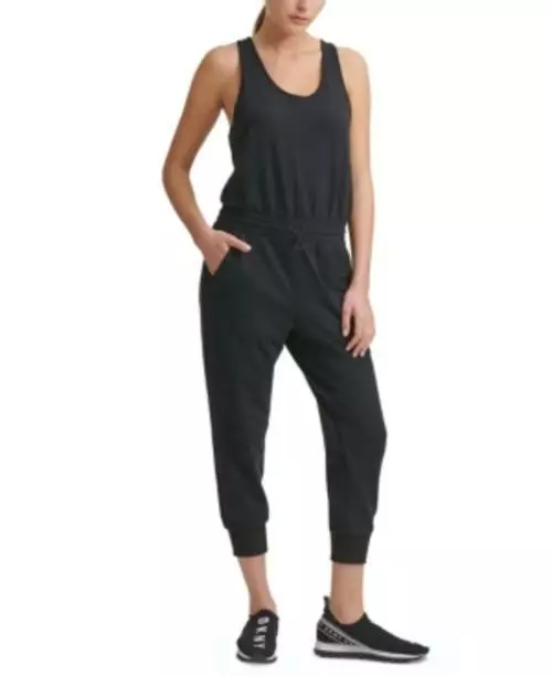 DKNY SPORT 280271 Women Yoga Tank Jumpsuit, Black, Size Small 2