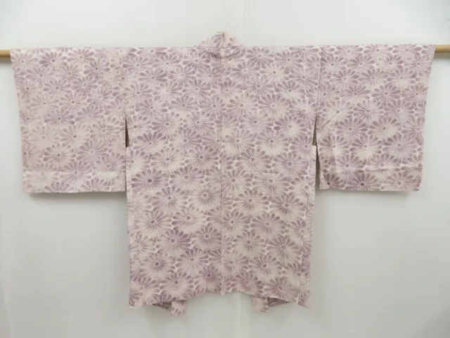 3202T05z480  Japanese Kimono Silk SHIBORI HAORI Chrysanthemum Light purple