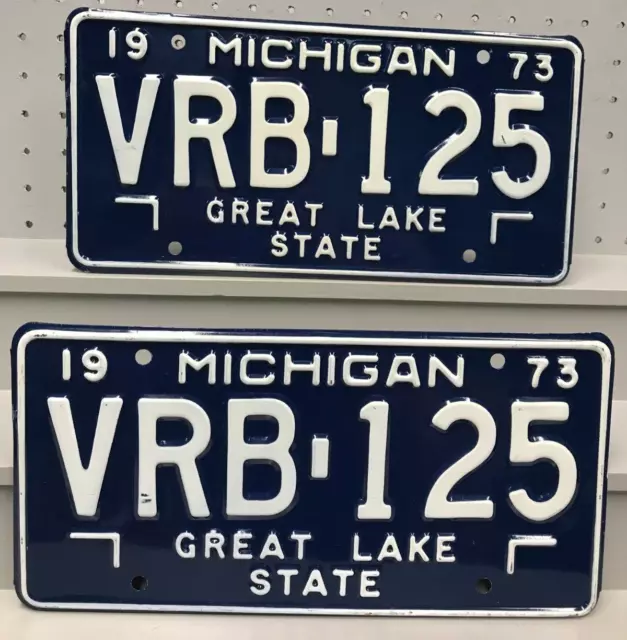 1973 Michigan License Plate Pair Plates VRB-125