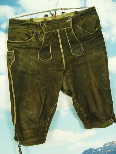Antik alte Arbeitshose verspeckt Hirschleder Kniebund Lederhose Gr.52-54