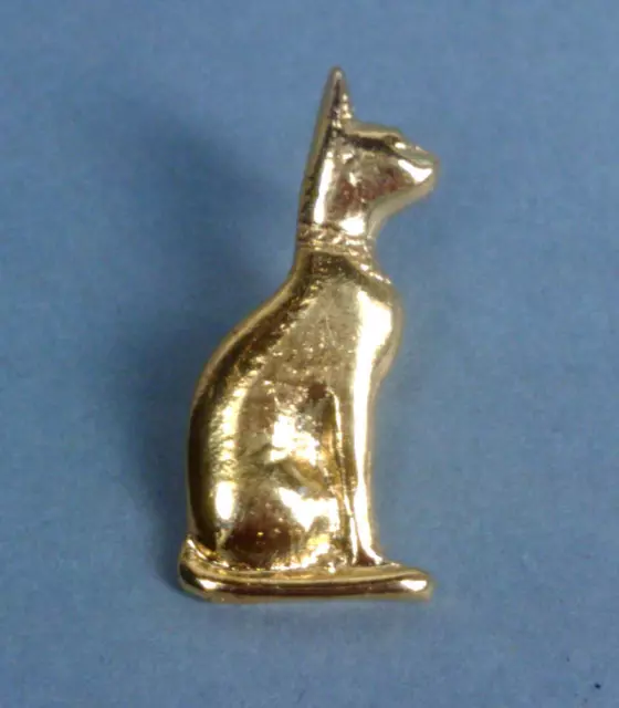 Egyptian 22kt GP Seated Bastet Cat Stud-back Pin Brooch