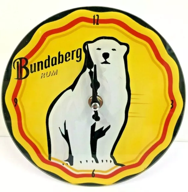 Bundaberg - Bundy Rum Round Glass Clock - Wall Mount - Free Standing 17cm. NIB.