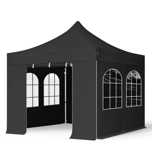 Alu Faltzelt Faltpavillon 3x3 m schwarz mit 4 Seitenteilen Partyzelt Klapp Zelt