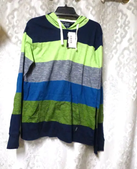 $44.50 Micros Men’s Striped Straight Hemline Long Sleeve Hooded Tee, L, Navy