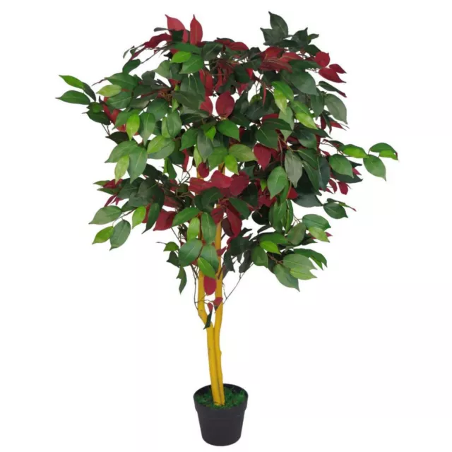 Artificial Ficus Tree Plant 120cm Red Green Realistic Faux Plants Leaf Design