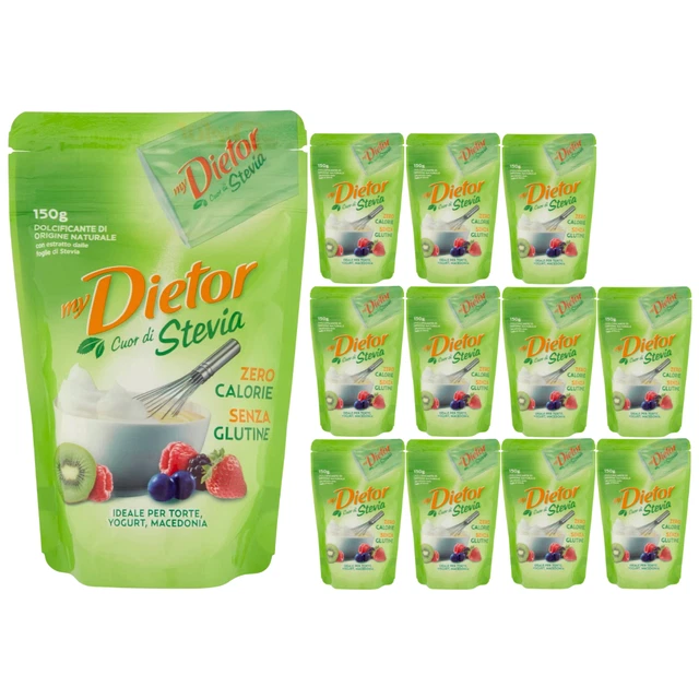 Dietor Cuor Di Stevia Dolcificante Zero Calorie 12 Buste Da 150 Grammi