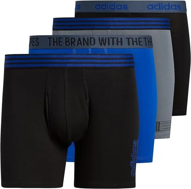 adidas Men's Stretch Cotton BOXER BRIEF Underwear (4-Pack) Black/Royal/Onix  MED