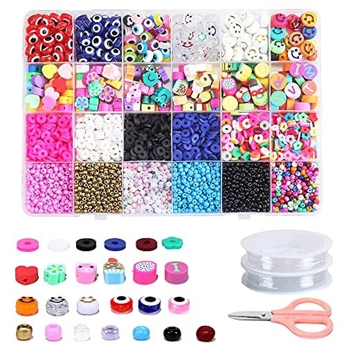 3600pcs Evil Eye Resin Beads Seed Beads Acrylic Smiley face Beads Polymer Clay