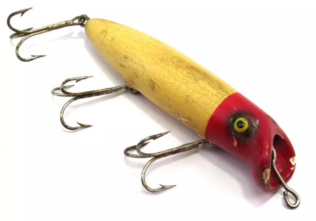 Paw Paw Bass Seeker Vintage Tack Eye Wood Fishing Lure, Red Head - Read