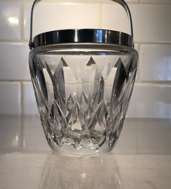 VTG 1960's~GLASS CLEAR CUT DIAMOND CRYSTAL ICE BUCKET~SILVER SWING HANDLE~WMF
