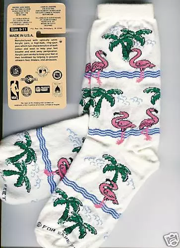 PINK FLAMINGO SOCKS Pattern Birds and Palm Trees "For Bare Feet" Wms 8-10 NEW!