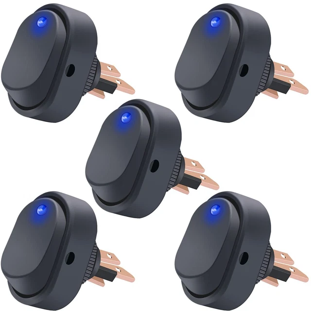 /5Pcs LED Lighted Rocker Switch Toggle 12V 30A SPST 3 Pin On-Off Blue R...