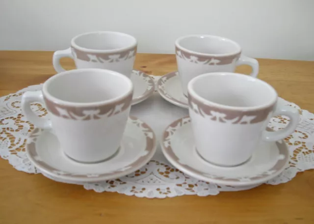 Vintage Syracuse China RESTAURANT NUTMEG Coffee Cups + Saucers ~ Set of 4 ~