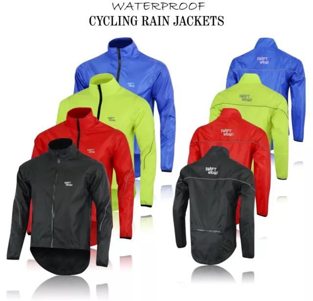 Mens Cycling Waterproof Rain Jacket Hi Visibility Running Top Hooded Coat S-XXL