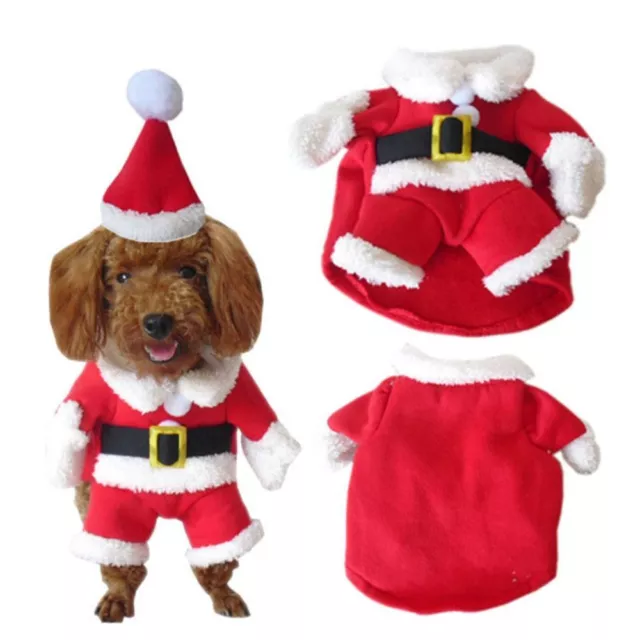 Pet Christmas Costumes Dog Suit with Cap Santa Claus Dog Hoodies Xmas Costumes`