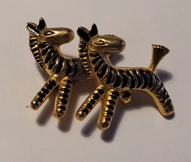 Broche Vintage Clown Articulée - Métal Doré émaillé Noir/beige, Pièce Rare !