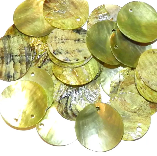 S222 Lime Green Mussel Shell 20mm Round Top-Drilled Coin Drop Gemstone Bead 25pc