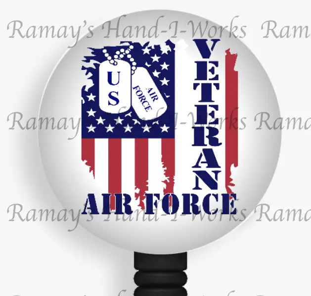 US Military "US Air Force Veteran" Retractable Badge Reel, ID Lanyard Holder